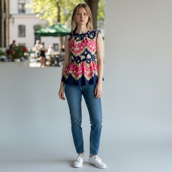 Pim + Larkin | Women’s Floral Peplum Blouse, Short Sleeve, Size S - Picture 3 of 13